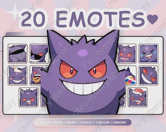 Gengar Emotes Pack | 20 Chibi Emotes for Twitch, Discord, Youtube, Kick | Pokemon, Ghost Type, Creepy Smile, Red Eyes