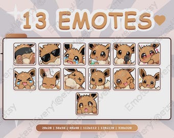 Eevee Emotes Pack | 13 Chibi Emotes for Twitch, Discord, Youtube, Kick