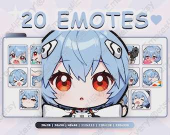 Ayanami Rei Emotes Pack | 20 Chibi Emotes for Twitch, Discord, Youtube, Kick | Neon Genesis Evangelion, Homunculus, Eva Pilot, Mecha pilot