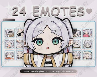 Frieren Emotes Pack | 24 Chibi Emotes for Twitch, Discord, Youtube, Kick | Sousou no Frieren, White Hair Elf Mage Sorcerer