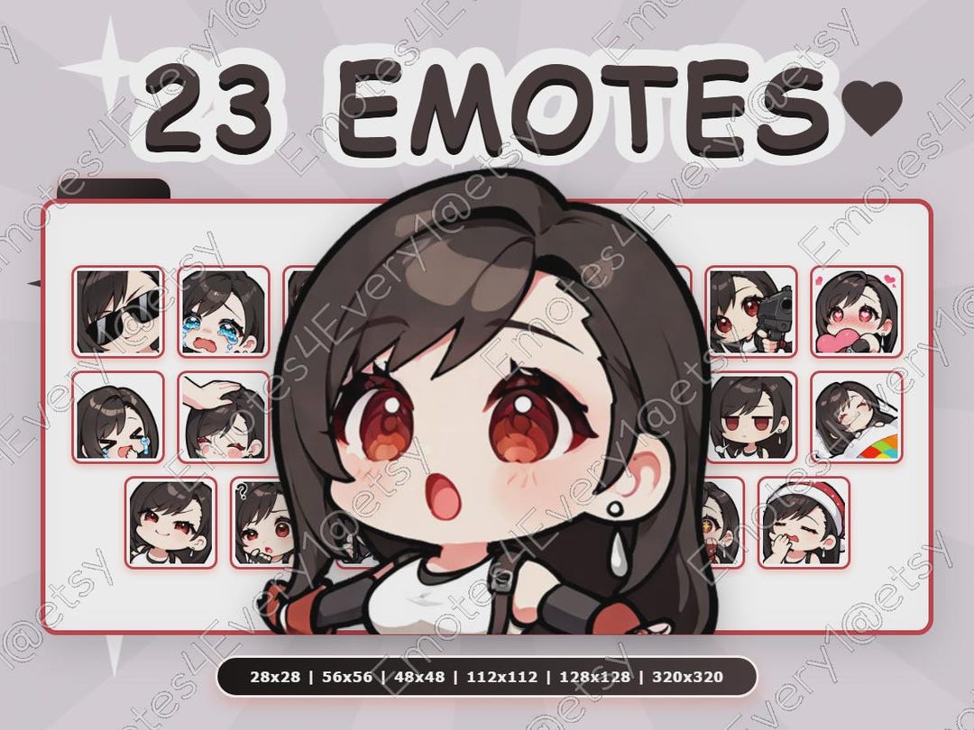 Tifa Lockhart Emotes Pack | 23 Chibi Emotes for Twitch, Discord ...