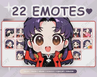 Katsuragi Misato Emotes Pack | 22 Chibi Emotes for Twitch, Discord, Youtube, Kick | Neon Genesis Evangelion