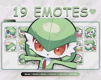Gardevoir Emotes Pack | 19 Chibi Emotes for Twitch, Discord, Youtube, Kick | Psychic Type, Green, Cute, Kirlia, Rals