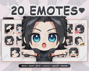 Zack Fair Emotes Pack | 20 Chibi Emotes for Twitch, Discord, Youtube, Kick | Final Fantasy, Two-handed swordman, Crisis Core, Black Hair