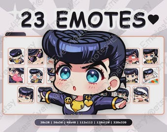 Higashikata Josuke Emotes Pack | 23 Chibi Emotes for Twitch, Discord, Youtube, Kick