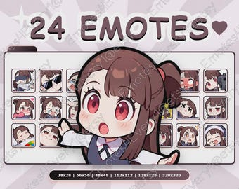 Kagari Atsuko Emotes Pack | 24 Chibi Emotes for Twitch, Discord, Youtube, Kick | Little Witch Academia