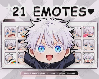 Gojou Satoru Emotes Pack | 21 Chibi Emotes for Twitch, Discord, Youtube, Kick | Jujutsu Kaisen