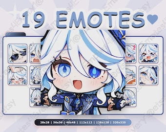 Furina Emotes Pack | 19 Chibi Emotes for Twitch, Discord, Youtube, Kick | Genshin Impact, Gatcha Mobile Game,