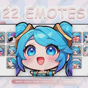 Pacchetto di emoticon di Sona / 22 emoticon chibi per Twitch, Discord, Youtube, Kick / League of Legends, LoL, Ionia, Demacia, Arcade, Miku, Double Tail
