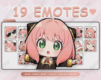 Anya Forger Emotes Pack | 19 Chibi Emotes for Twitch, Discord, Youtube, Kick | Spy X Family, Esper, Cute Little Girl, Spy, Telepath, Medium