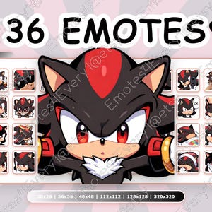 Shadow Emotes-paket | 36 Chibi-emotes för Twitch, Discord, Youtube, Kick | Sonic, Shadow The Hedgehog, Sonic Racing: CrossWorlds