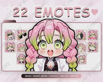 Kanroji Mitsuri Emotes Pack | 22 Chibi Emotes for Twitch, Discord, Youtube, Kick | Kimetsu no Yaiba, Demon Slayer
