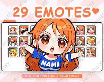 Pacchetto di emoticon Nami / 29 emoticon Chibi per Twitch, Discord, Youtube, Kick