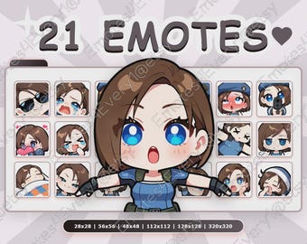 Jill Valentine Emotes Pack | 21 Chibi Emotes for Twitch, Discord, Youtube, Kick