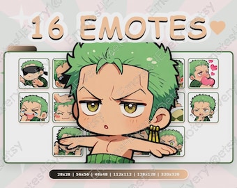 Roronoa Zoro Emotes Pack | 16 Chibi Emotes for Twitch, Discord, Youtube, Kick