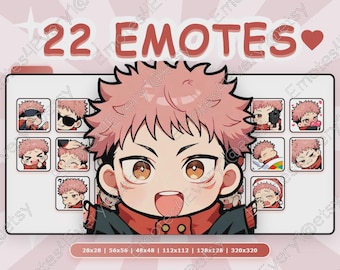 Itadori Yuuji Emotes Pack | 22 Chibi Emotes for Twitch, Discord, Youtube, Kick | Jujutsu Kaisen