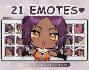 Shihouin Yoruichi Emotes Pack | 21 Chibi Emotes for Twitch, Discord, Youtube, Kick | Bleach, Gotei 13, Soul Reaper, Flash Goddess, Shunko