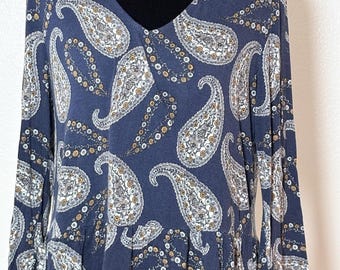 Top de manga larga con estampado paisley azul marino de LOFT — Talla 1X