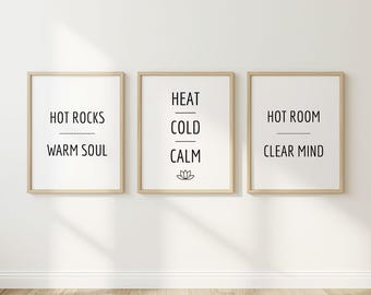 Conjunto de láminas decorativas para pared de spa, conjunto de láminas decorativas para pared de sauna, decoración minimalista para baño, láminas decorativas para la mente tranquila, decoración escandinava, descarga instantánea.