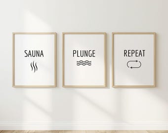 Conjunto de láminas decorativas para sauna con diseño repetitivo, paquete de decoración para sauna, decoración para baños fríos, láminas minimalistas para baño, conjunto de arte para el bienestar, descarga instantánea.