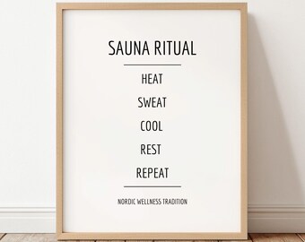 Sauna Ritual Wall Art Printable, Sauna Spa Print, Minimalist Bathroom Wall Art, Cold Plunge Decor, Wellness Routine Print, Instant Download