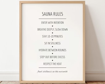 Sauna Rules Printable Wall Art, Sauna Guide Poster, Nordic Wellness Decor, Sauna Etiquette Sign Minimalist Spa Bathroom Art Digital Download