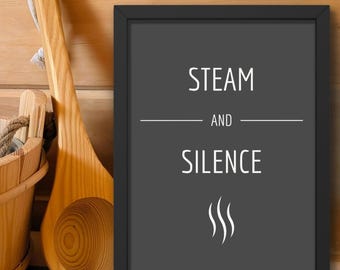 Lámina decorativa imprimible "Vapor y Silencio", decoración minimalista para sauna, lámina de spa nórdico, arte escandinavo para el bienestar, cartel para sala de sauna, descarga digital.