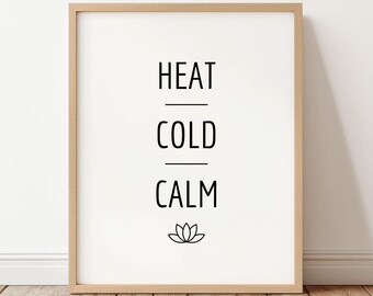 Arte mural de sauna, arte mural de calor, frío y calma para imprimir, lámina minimalista de bienestar, decoración de terapia de frío y calor, lámina para spa de baño, descarga instantánea