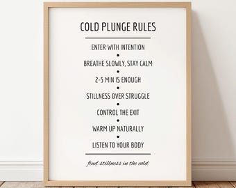 Lámina con las reglas para baños de hielo, guía para baños de hielo, póster de terapia de frío, decoración minimalista para spa de baño, descarga digital.