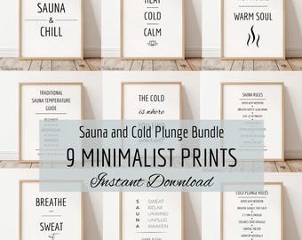 Paquete de láminas decorativas imprimibles para sauna y piscina de agua fría, decoración para sauna de Airbnb, letreros para spa en alquileres vacacionales, decoración para salas de bienestar, conjunto de reglas para la sauna.