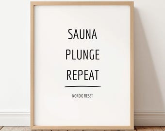 Lámina decorativa imprimible para pared con diseño de sauna, letrero de baño frío, lámina para spa, arte mural de bienestar, descarga digital.