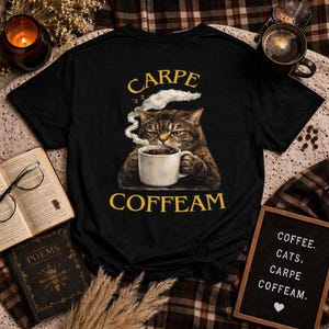 Funny Millenial Cat Shirt, Coffee Lover Tshirt, Latin Phrase Tee, Sleepy Cat Coffee Shirt, Dark Academia Gift For Latin Teacher