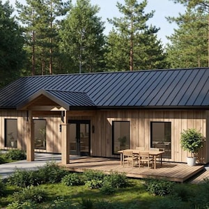 Modern Courtyard Bungalow House Plans 2 Bed & Den - Ready to Build PDF Plans