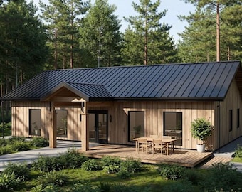 Modern Courtyard Bungalow House Plans 2 Bed & Den - Ready to Build PDF Plans