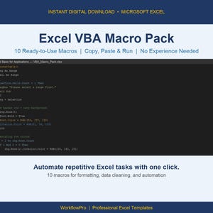 Pacote de Macros VBA para Excel | 10 Macros Prontas para Uso | Automação do Excel | Formatação, Limpeza de Dados, Modelos de Produtividade