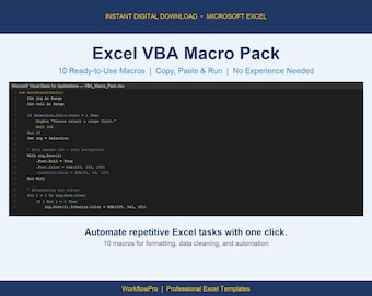 Pack de macros Excel VBA | 10 macros prêtes à l'emploi | Automatisation Excel | Formatage des modèles de productivité pour le nettoyage des données