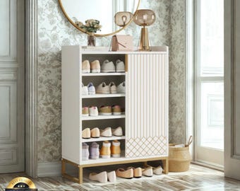 5 Shelf Shoe Storage Cabinet with Modern Wooden Finish