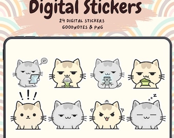 Minimal Cat Stickers | Unbothered Cat Planner Pack | Goodnotes, PNG, & Notability compatible (Digital Download)