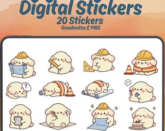Kawaii Construction Dog Stickers | Engineering Puppy Planner | Goodnotes, PNG, & Notability compatible (Digital Download)