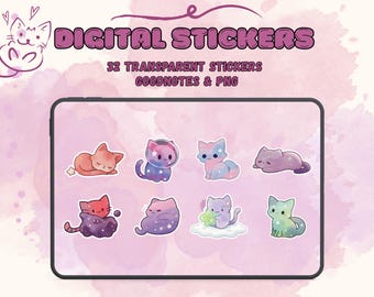 Galaxy Cat Digital Stickers | Pastel Cosmic Kitties (Goodnotes & PNG Download)