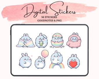Kawaii Bunny Stickers | Pastel Easter Planner Pack | Goodnotes, PNG, & Notability compatible (Digital Download)