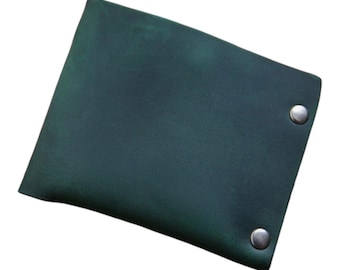 Handmade Full Grain Leather Wallet - Minimalist Horizontal Bifold with Rivets