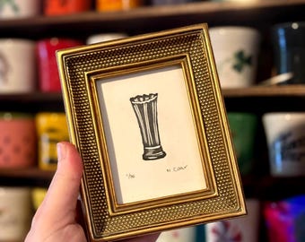 Fiestaware Vase Mini Linocut Print | Small Block Print