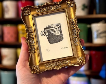 Fiestaware Mug Mini Linocut Print | Small Block Print