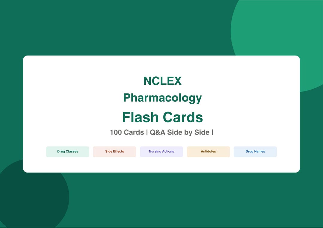NCLEX Pharmacology Flashcards PDF – 100 Printable Q/A Cards - Etsy