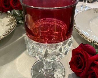 Vintage to Antique Ruby Flash Glass Thumbprint Goblets Set of Four