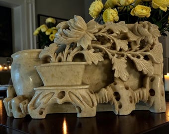 Vintage Chinese Carved Stone Vase