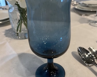 Vintage Set of 8 Libby Connoisseur Dusky Blue Tulip Shaped Glasses