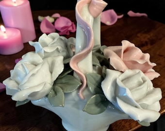 Vintage Porcelain Floral Miniature Basket