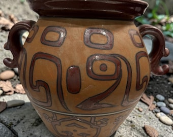 Vintage Boho Geometric Mexican Folk Art Terracotta Vase